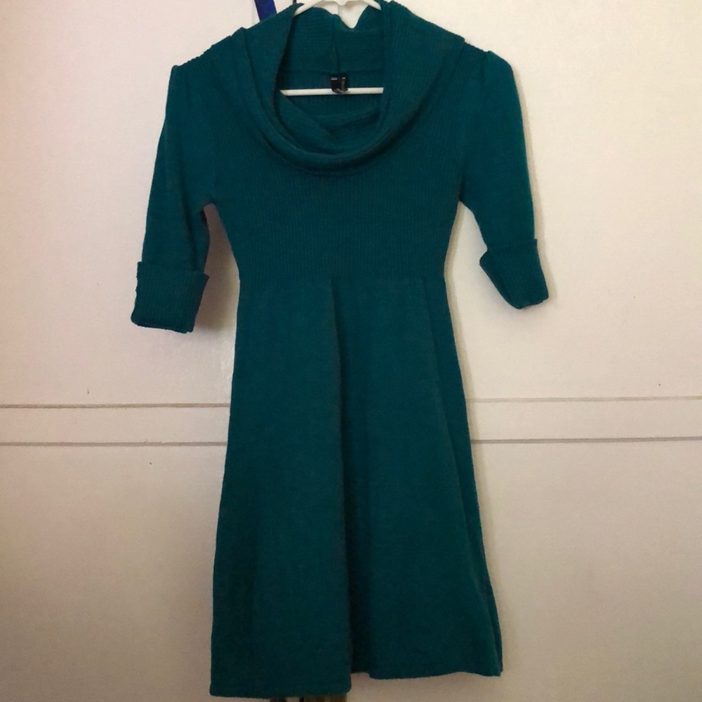 Teal scarfed dress